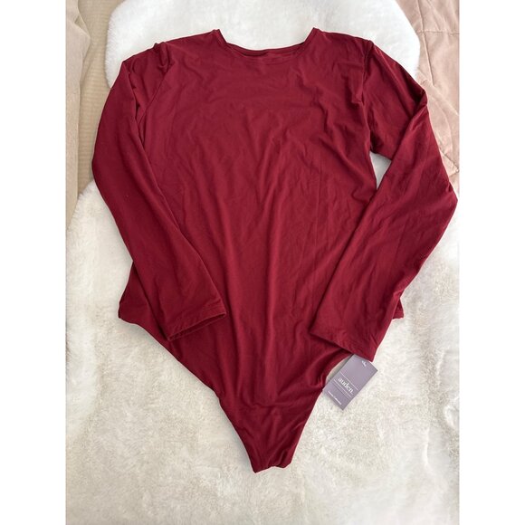 Auden size XXL Luxe Stretch Fully Lined long-sleeve Body Suit New Burgundy Red - Picture 2 of 3